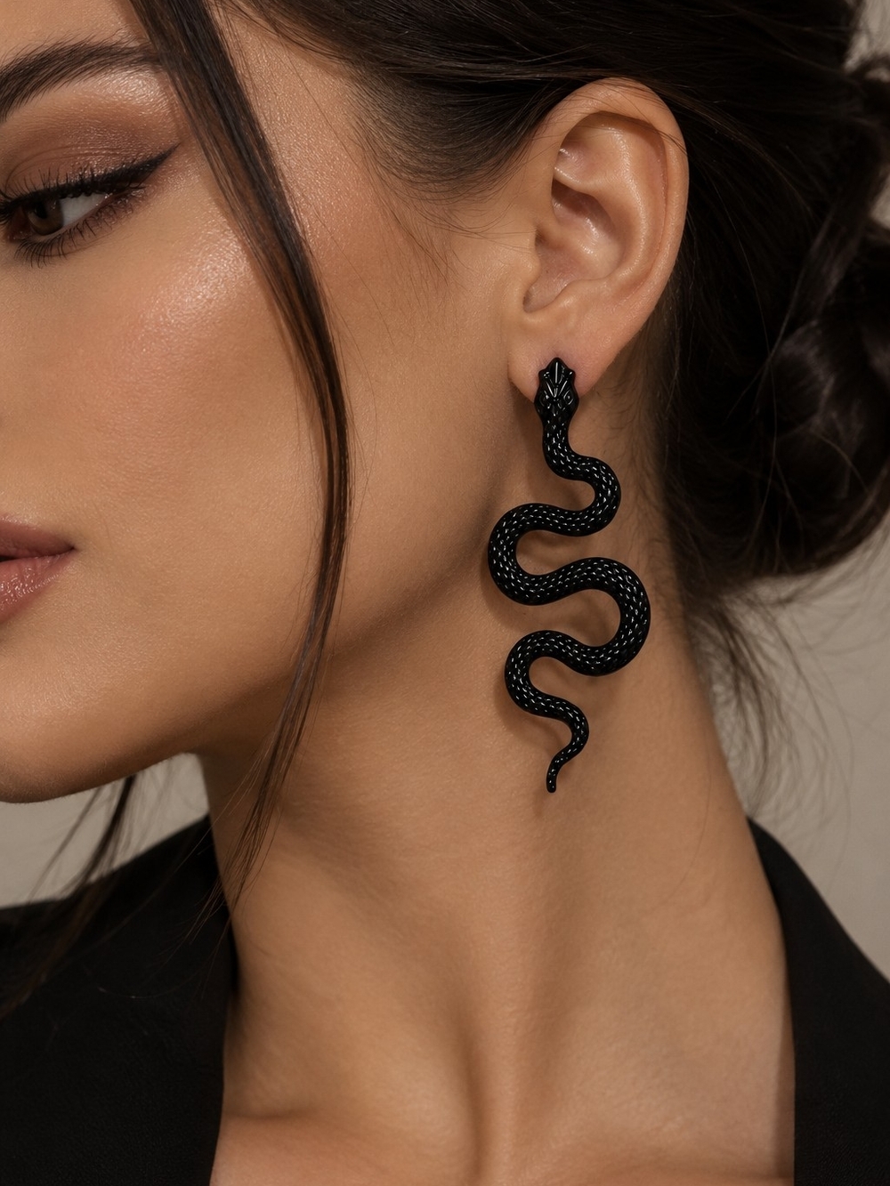 Bold Black Snake Drop Earrings for Women